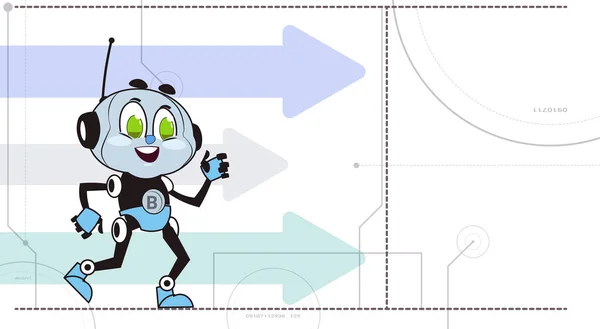 Chatbot Robot sobre flechas Soporte de fondo Tecnología Chatter Bot en auriculares Concepto de asistencia virtual — Archivo Imágenes Vectoriales