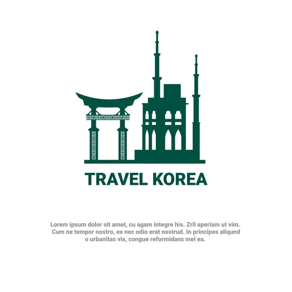 Resa till Korea Banner sydkoreanska sevärdheter ikon Seoul Symbol — Stock vektor