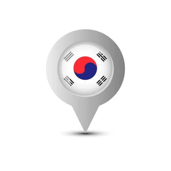 Harita göstergesi Güney Kore bayrağı ve beyaz arka plan üzerinde izole gölge ile — Stok Vektör