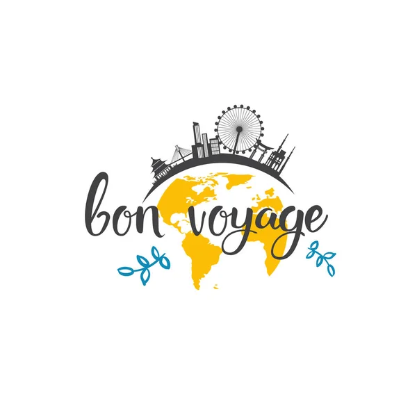 Bon Voyage Travel Icon Drawn Lettering — стоковый вектор