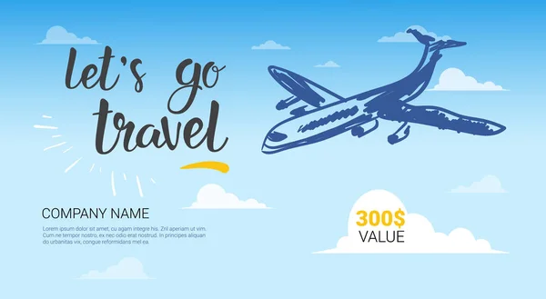 Travel Company Template Banner Airplane Flying In Sky Background Tourist Agency Flyer — Stock Vector