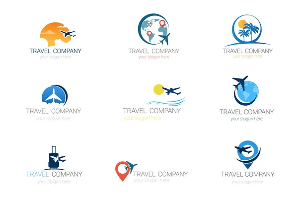 Empresa de Viajes Logos Set Template Agencia de Turismo Colección De Diseño De Banner — Vector de stock