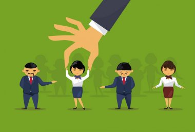 İşe Alım el boş pozisyon, insan kaynakları kavramı için Asya iş insanlar aday grubundan işkadını toplama