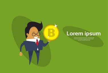 Bitcoin Web para Cryptocurrency teknoloji kavramı madencilik tutan Asya iş adamı