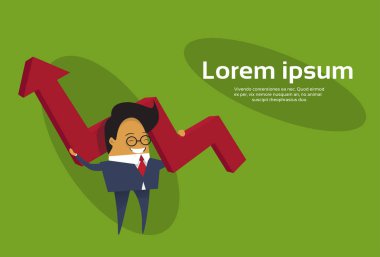 Karikatür Asya iş adamı tutun finansal büyüme kavramı kırmızı ok