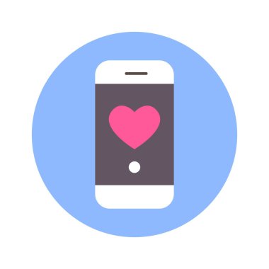 Akıllı telefon mesajı izole mavi yuvarlak zemin üzerine kalp simgesi