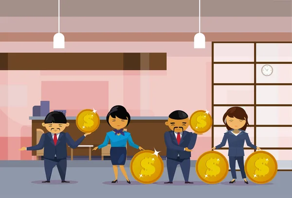 Groupe asiatique de gens d'affaires détenant des pièces d'or Concept de profit de succès financier — Image vectorielle