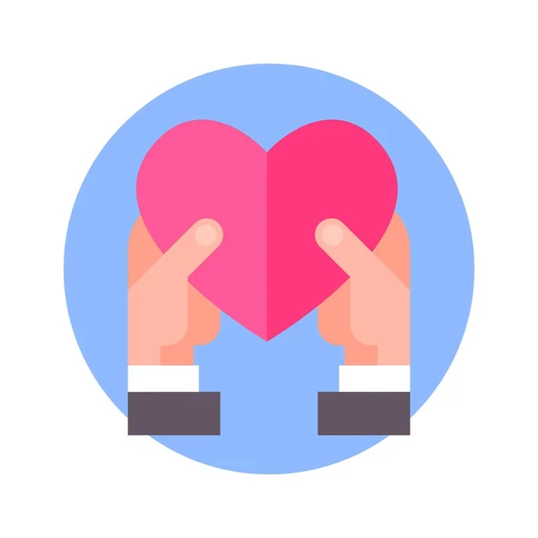 Hands Hols Heart Icon On Blue Round Background Isolated — Stock Vector