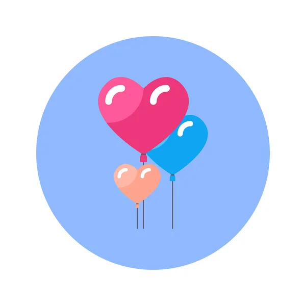 Hava balonları simgesi izole mavi yuvarlak zemin üzerine şeklinde kalp — Stok Vektör