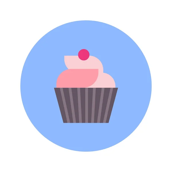 Niedliche Cupcake-Symbol auf blauem runden Hintergrund isoliert — Stockvektor