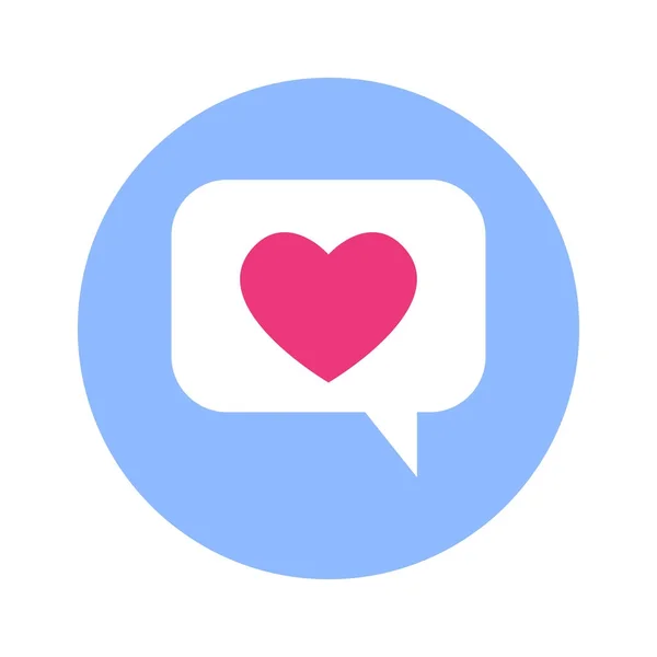 Bulle de chat avec icône de coeur sur fond rond bleu isolé — Image vectorielle