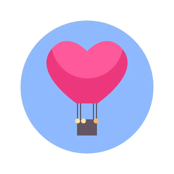 Flying Air Balloon In Heart Shape Icon On Blue Round Background Isolated — Stock Vector