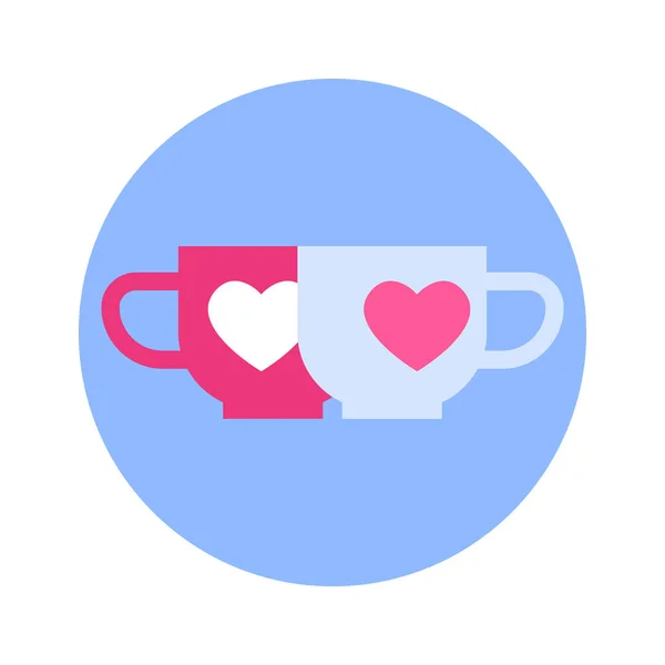 Couple Of Cups With Heart Icon On Blue Round Background Isolated — Stock Vector