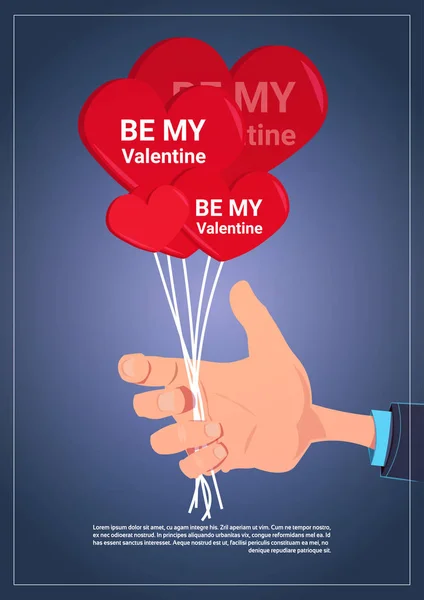 Mão segurando balões de ar com ser o meu banner de texto Valentine com espaço de cópia — Vetor de Stock