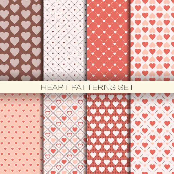 Heart Patterns Set Retro Seamless Backgrounds for Valentine Day — стоковый вектор