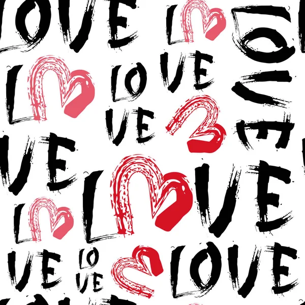 Hou van naadloze patroon met Grunge hart op een witte achtergrond Valentijnsdag stijl — Stockvector