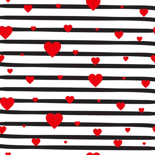 Retro Seamless patrón corazones rojos en rayas blanco fondo San Valentín día ornamento — Archivo Imágenes Vectoriales