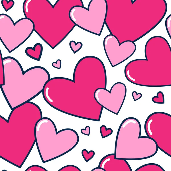 シームレス パターン ピンク ホワイト バック グラウンドかわいいバレンタインの日飾りに心 — ストックベクタ