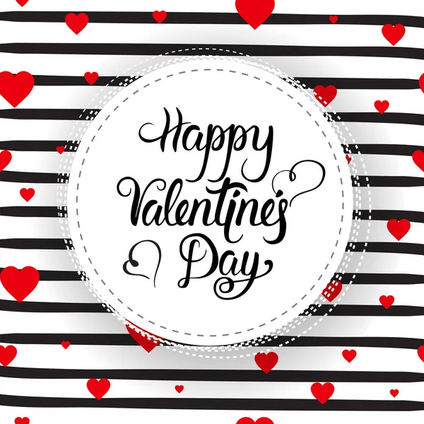 Feliz Día de San Valentín Letras Sobre Corazones Patrón Diseño de tarjetas de felicitación — Vector de stock
