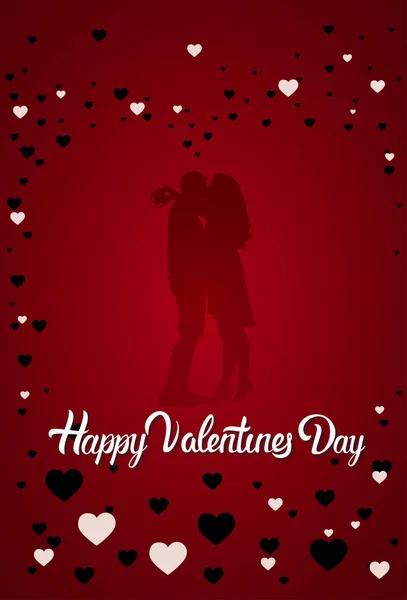 Sylwetka para Całowanie Happy Valentines Day Greeting Card wzór serca kształtów tła — Wektor stockowy