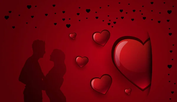 Fundo romântico com silhueta casal segurando as mãos Abd corações Dia dos Namorados Conceito —  Vetores de Stock