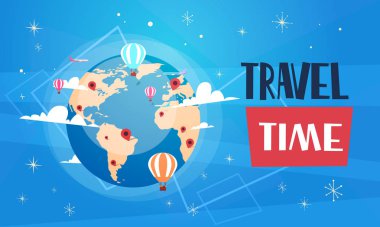 Dünyanın küre mavi arka plan Retro turizm afiş ile seyahat Poster
