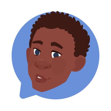 Simge Afrian Amerikan erkek sohbet kabarcık kafasından izole profil, Avatar çizgi film karakter portre adam
