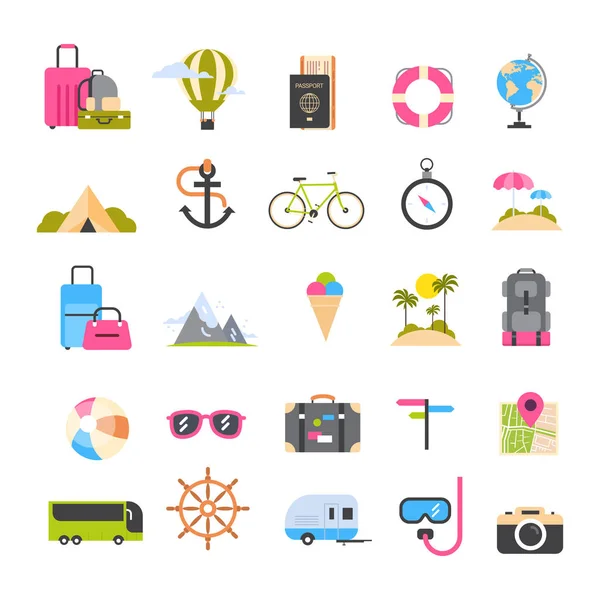 Conjunto de ícones para viagens e turismo férias ativas, Sea Beach Recreation Holiday Concept — Vetor de Stock