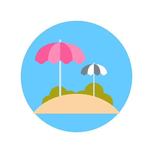 Beach With Sun Umbrellas Icon Summer Vacation On Sea Travel Concept — Stock Vector