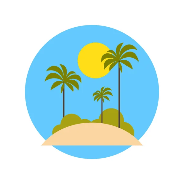 Beach with Palm Trees Icon Summer Vacation On Tropical Island Travel Concept — стоковый вектор