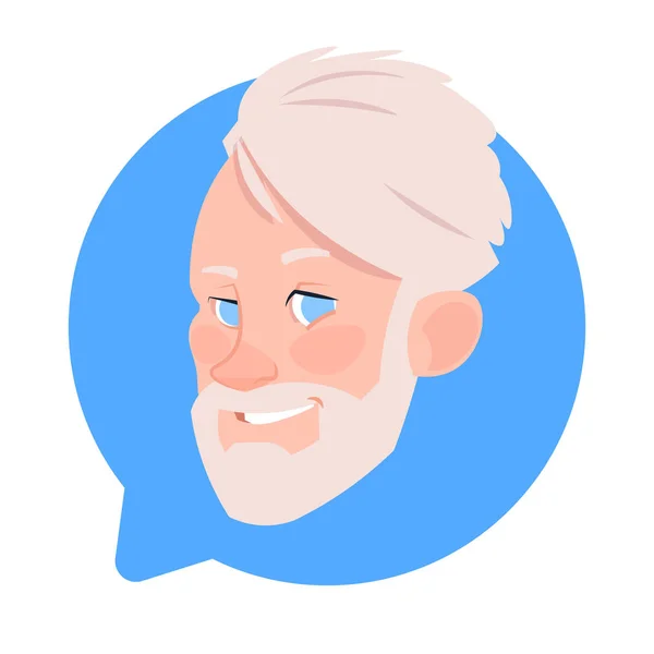 Perfil Icono Senior Cabeza Masculina En Chat Bubble Aislado, Hombre Avatar Caricatura Personaje Retrato — Vector de stock