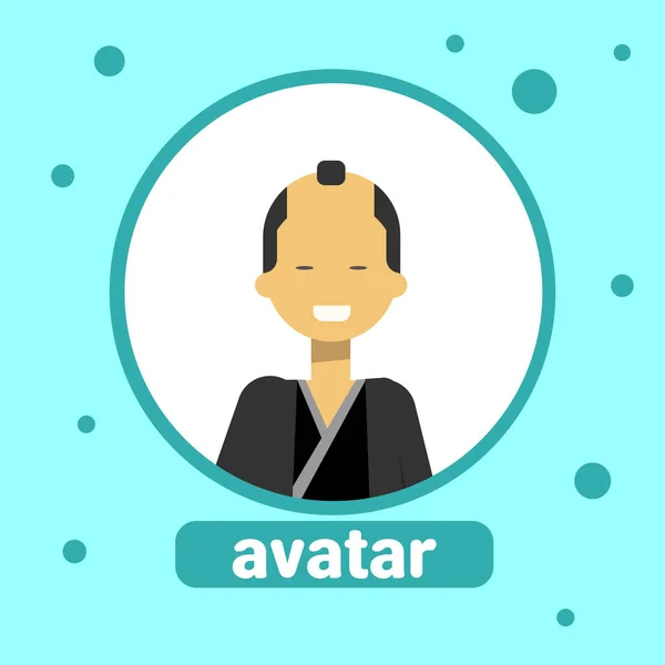 Aziatische Man Avatar Icon Japanse man In traditioneel kostuum profiel portret — Stockvector