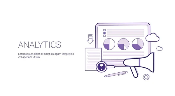 Analytics Página web Search Information, Financial Business Analysis Concept Banner With Copy Space Thin Line — Vector de stock