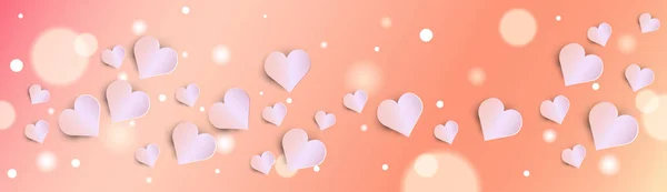 Valentines Day Bokeh Background With Pink Hearts Horizontal Banner — Stock Vector