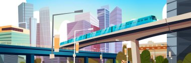 Yüksek gökdelenler ve metro City arka plan yatay Banner ile modern kentsel Panorama