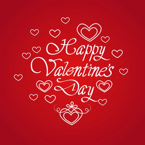Happy Valentines Day Greeting Card z kaligrafii odręczny napis na czerwonym tle — Wektor stockowy