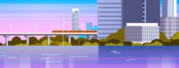 Panorama da cidade moderna com arranha-céus urbanos e metrô cityscape fundo — Vetor de Stock