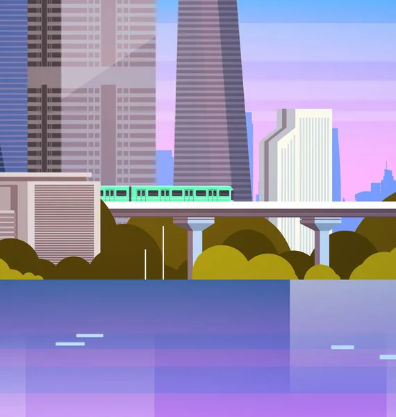 Kota Panorama Kota Modern Dengan Pencakar Langit Dan Subway Cityscape Latar Belakang - Stok Vektor