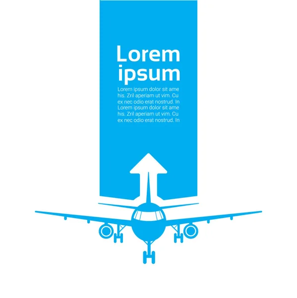 Silueta de avión sobre plantilla Banner de viaje de fondo azul con espacio de copia — Vector de stock
