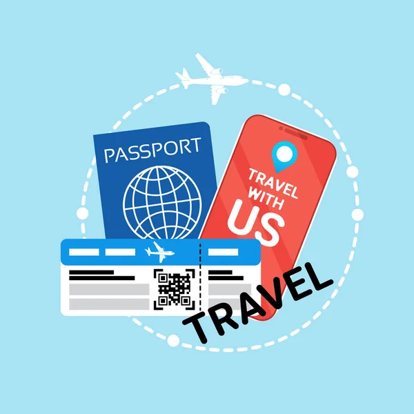 旅行ドキュメント アイコン Id パスポートと飛行機のチケット — ストックベクタ
