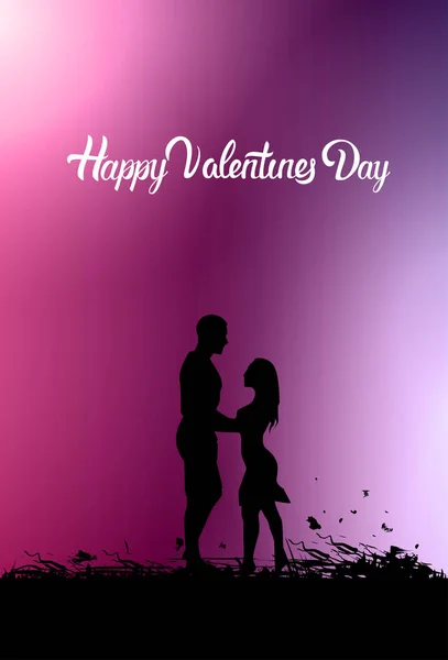 Valentine Day Colorful Background With Couple Black Silhouette Holding Hands — Stock Vector