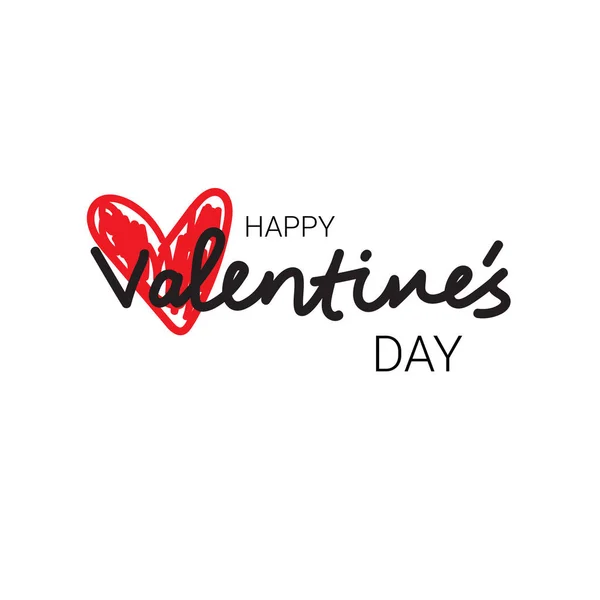 Feliz día de San Valentín tipografía cartel con texto dibujado a mano y forma de corazón aislado sobre fondo blanco — Vector de stock