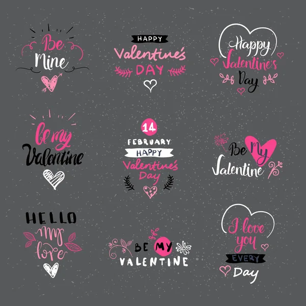 Alla hjärtans dag etiketter, märken och ikoner, kärlek gratulationskort, typografi Design element Set — Stock vektor