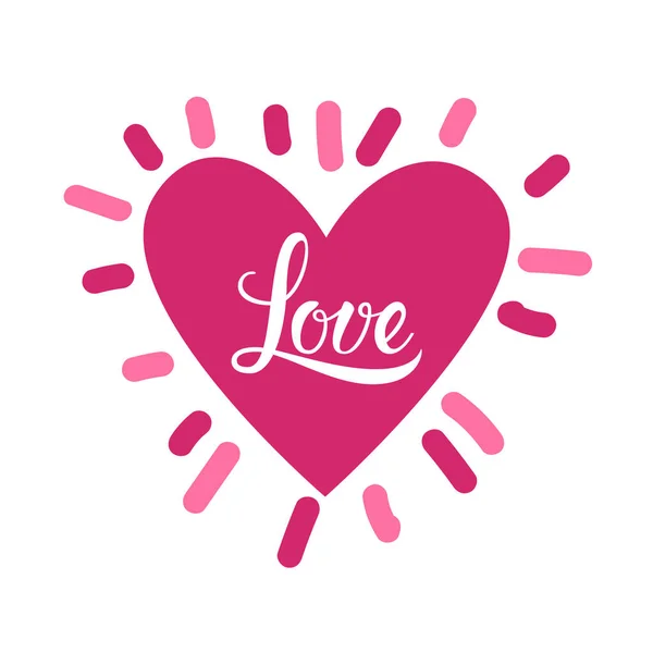 Fond de carte d'amour avec coeur rose et lettrage sur invitation blanche ou salutation pour la Saint-Valentin — Image vectorielle