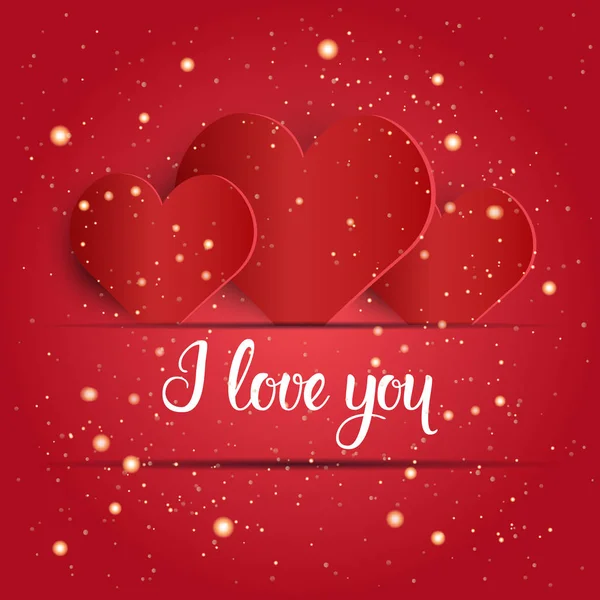 Love Card sfondo Buon San Valentino Concetto Con Calligrafia Lettering E Glitter Forme Di Cuore — Vettoriale Stock