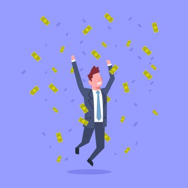 Başarılı iş adamı atlamak atma para zengin işadamı finansal başarı kavramı