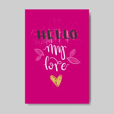 Tatlı aşk tebrik kartı tasarım kroki Sevgililer günü kartpostal Doodle tarzı