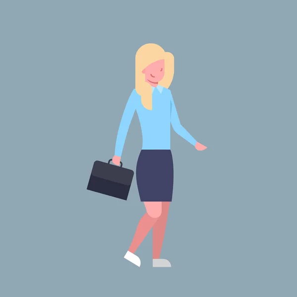Femme d'affaires avec valise Travailleur de bureau féminin Personnage Femme d'affaires Entreprise Isolé — Image vectorielle