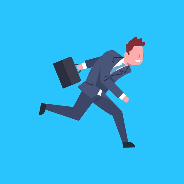 Obchodní muž běžící drží kufr mužské Office pracovník charakter podnikatel, samostatný — Stockový vektor