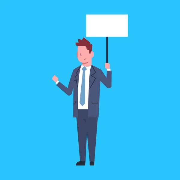 Üzletember ragaszkodik fehér üres plakát Hivatal munkás karakter üzletember — Stock Vector